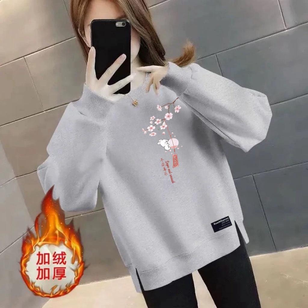 春秋季新款加绒加厚长袖休闲宽松卫衣高档显瘦ins韩版女款上衣潮
