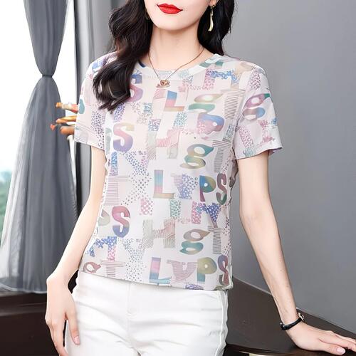 捡漏~高档妈妈装字母印花短袖T恤女夏宽松显瘦百搭设计感时髦上衣