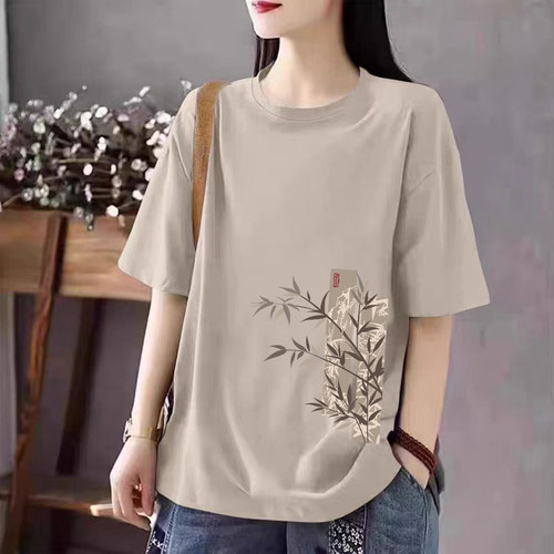 清仓捡漏~品牌折扣女装撤回高端妈妈上衣文艺百搭圆领大码短袖t恤