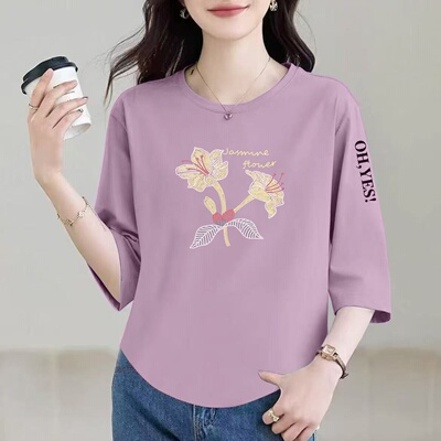 清仓捡漏外贸妈妈中老年八分袖t恤女宽松显瘦上衣中年妈妈半袖衫