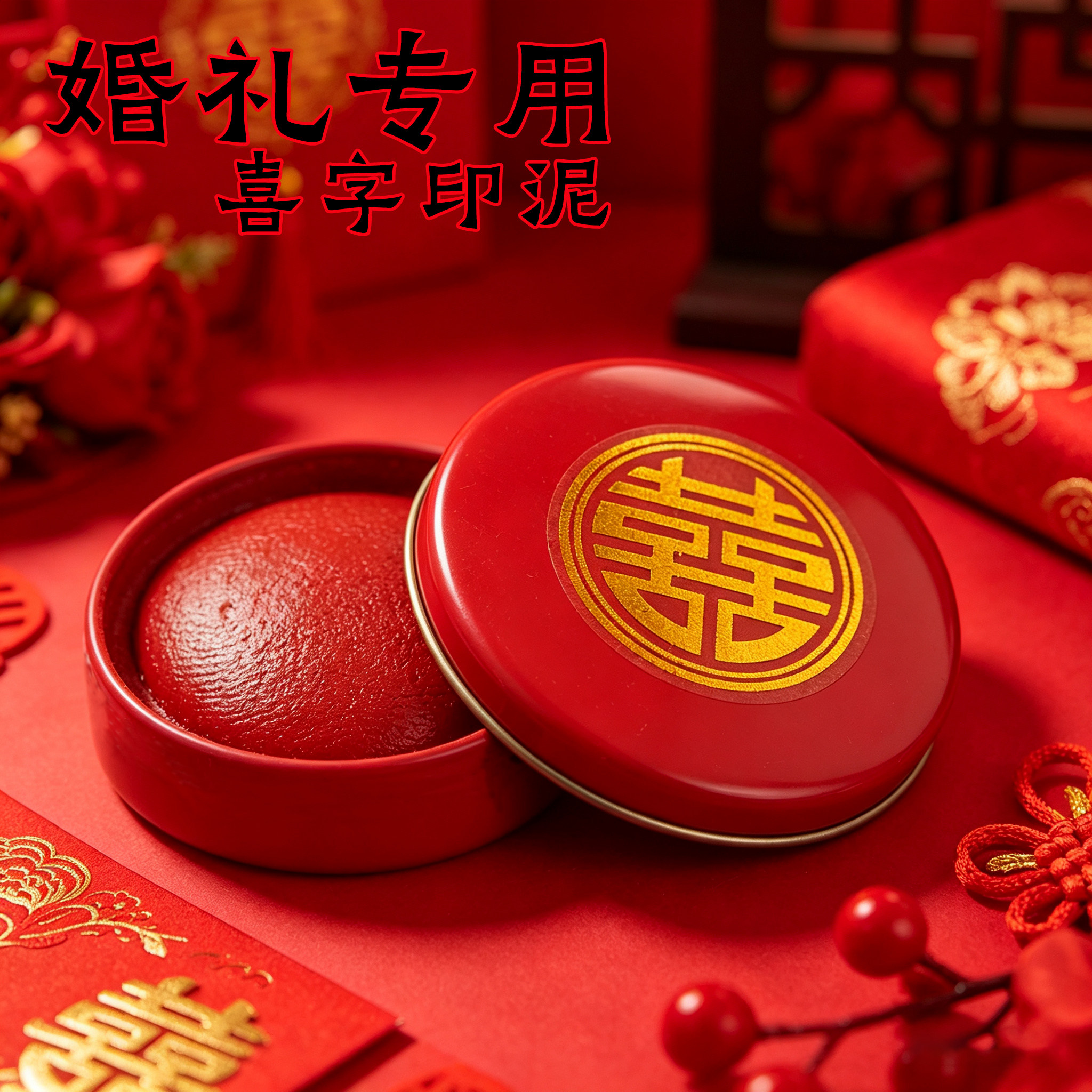 喜字印泥结婚订婚书按手指印婚礼中式订婚印章红色