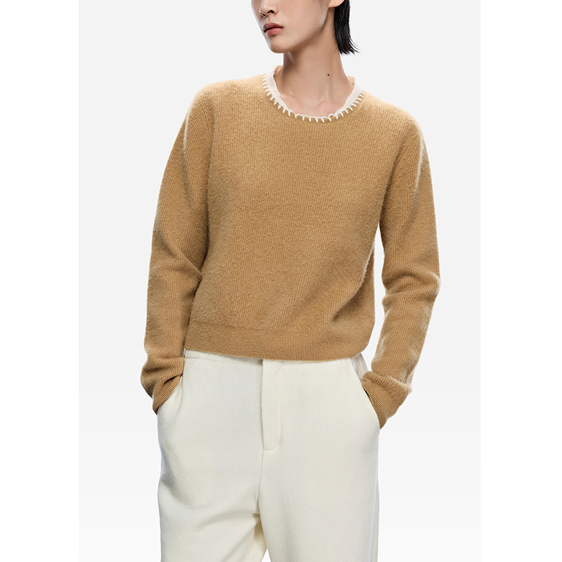 【鄂*定单】无染色单畦拉绒羊绒衫2025年秋冬新品圆领套衫上衣女