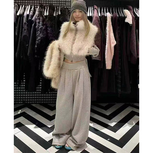 实体档口新款独特别致外加绒外套阔脚休闲阔脚长裤两件套套装女
