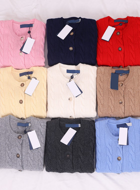 RL拉夫[80%羊毛20%羊绒开衫]小马标刺绣新款绞花女/可扫码天花板