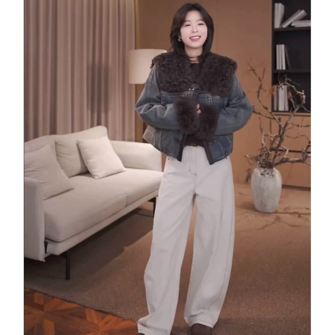 老琴私服荒野复兴90白鹅绒保暖复古牛仔羽绒服外套女冬款6156