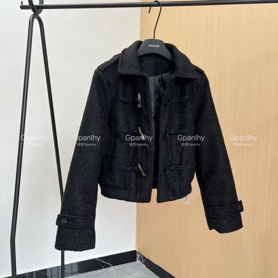 FCY studio黑色牛角扣毛呢外套女2025冬精致感miu系羽绒服外套