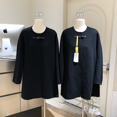 蘑糯糯 同款韩版手工黑色双面羊毛双面尼中长款大衣外套秋冬