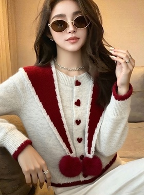 新年圣诞燕麦色针织衫2025冬季爆款轻奢小众不撞款收腰内搭上衣女