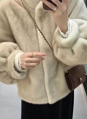 水貂绒外套女冬季2025新款立领加厚环保皮草保暖短款毛绒上衣潮