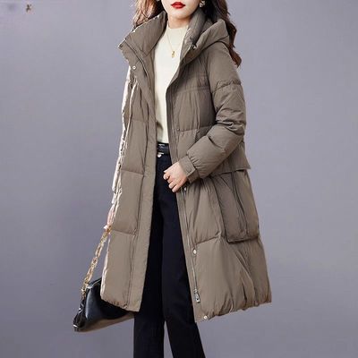 高端羽绒服女冬季中长款2025新款时尚洋气加厚保暖白鸭绒连帽外套