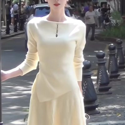 法式气质温柔风针织连衣裙子女秋冬季2025新款小个子斜肩套装长裙