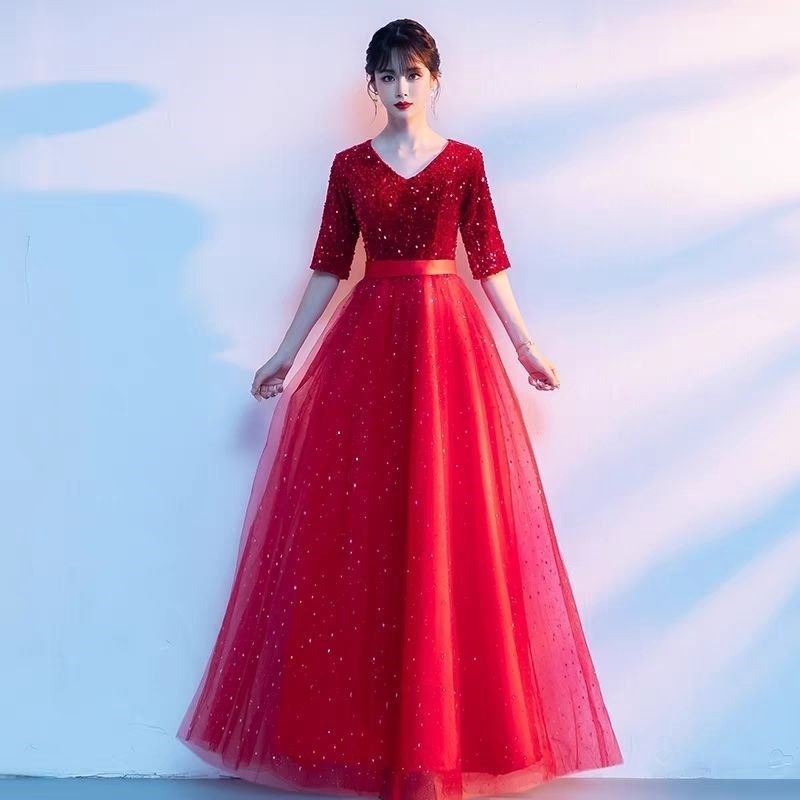 新选新款金丝b绒大合唱团演出服女E长裙成人学生中老年比赛朗诵表