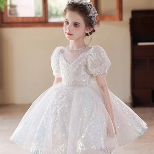 优选女孩礼服优雅 奢侈品小众生日白色公主裙儿童小主 可访t问