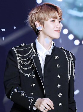 优选歌手b链条表演服偶像练习生多钮扣演出服舞台装男团服装朋克