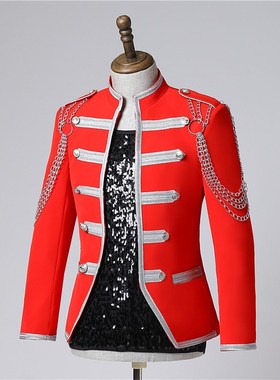 优选EXO同款男i团舞台表演休闲西装 红色重手工司仪主持人魔术师