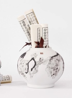 精选新中式禅意书房摆件样板间软装办H公室茶室书柜毛笔架书靠饰