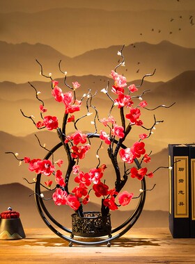 精选中式古风酒店民宿庭院茶室茶A桌拍摄摆件铁艺腊梅花软装饰品