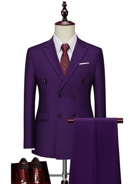 优选宝石蓝色双排扣西服套装男主持D司仪歌手舞台演出免烫特大码