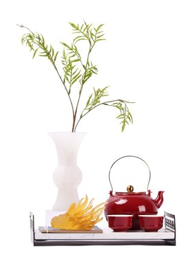 精选新中a式国风红茶具托盘组合套装摆件设样板房间售楼处茶室茶