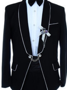 优选新款男士韩版时尚修身男士黑色礼H服定做酒吧歌手司仪主持演