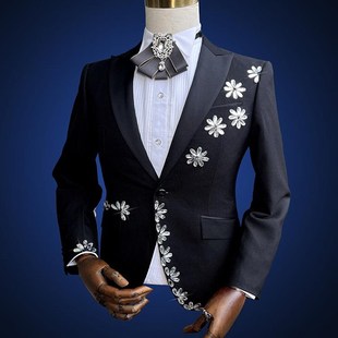 优选新款艺考音乐生礼服男亮片西服演出服舞台大合唱歌Z手主持人