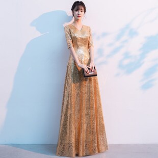 新品2025新款大合唱团演出服z女长裙中国风舞台服装主持指挥成人