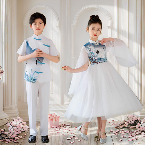 优选六一儿d童演出服中国风小学生大合唱表演服装女童钢琴古筝朗