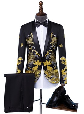 优选成人演出服男士中国风表演服歌手主I持人服装司仪礼服修身西