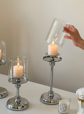 优选ins复古高级铁艺r蜡烛烛台桌面装饰摆件欧式感香薰烛光晚餐玻