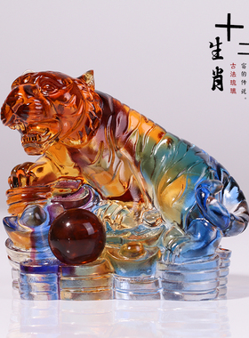 优选琉璃十二生肖工艺品摆饰鼠牛虎E兔猪马牛羊鸡兔龙蛇电视柜装