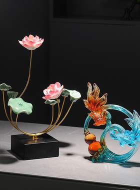 精选真摆件茶室装饰品家居客厅酒柜高端GL清新雅致新中式年年有余