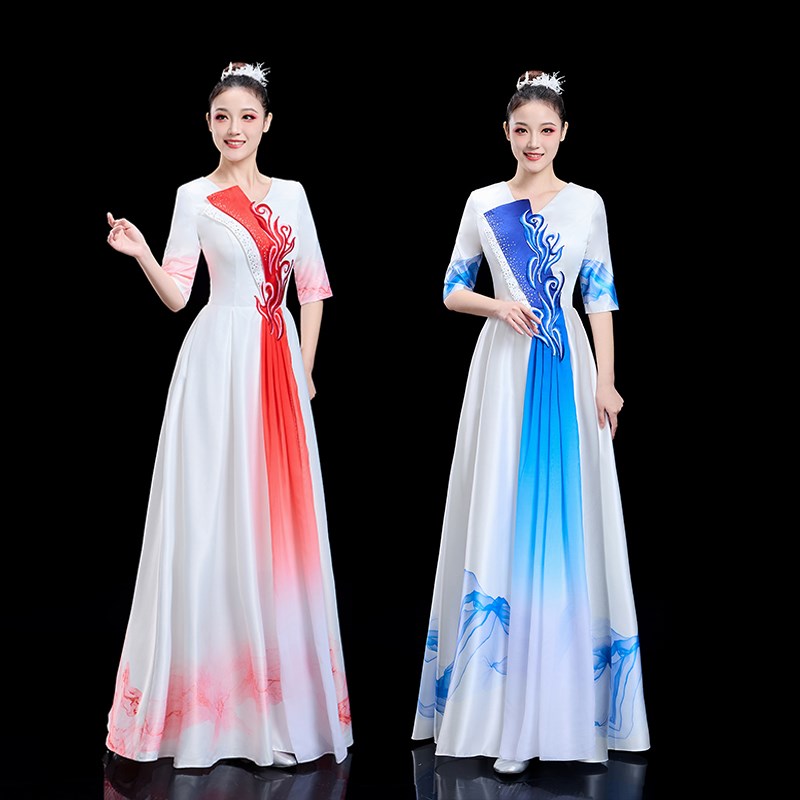 新选红色大合唱演出服成人男款中山装H长袖爱国诗歌朗诵比赛表演