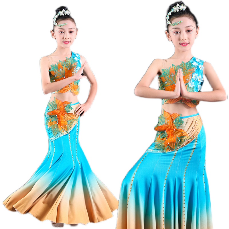 新选桃李杯e滇南映少舞蹈服儿童傣族服装女童演出服西双版纳表演