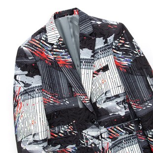 网红直播西服婚礼司 欧美风花纹舞台演出服G加大码 优选春秋季 男士