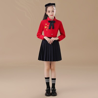 优选元旦儿童合唱l演出服中国红班服中小学生歌咏爱国诗朗诵比赛