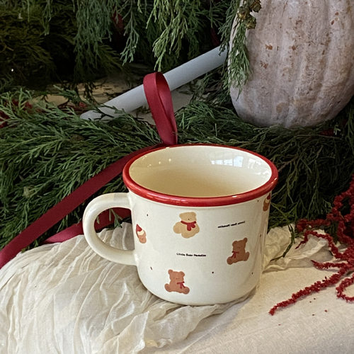 可可大李新年可爱小熊马克杯 创意泰迪熊翻口带把情侣牛奶马克杯