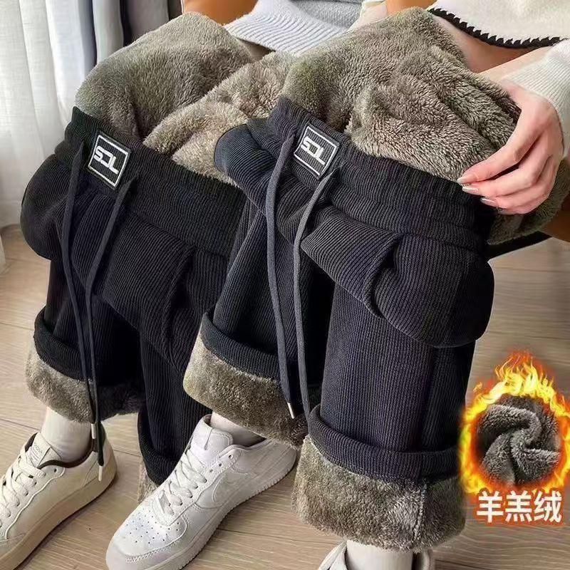 【买一送一】男士秋冬加绒加厚灯芯绒裤外穿保暖羊羔绒阔腿裤卫裤