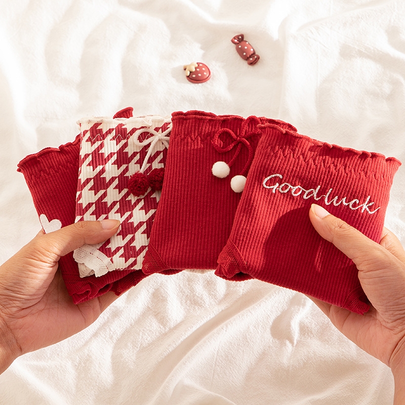 婷维雅女内裤本命年红色抗菌纯棉