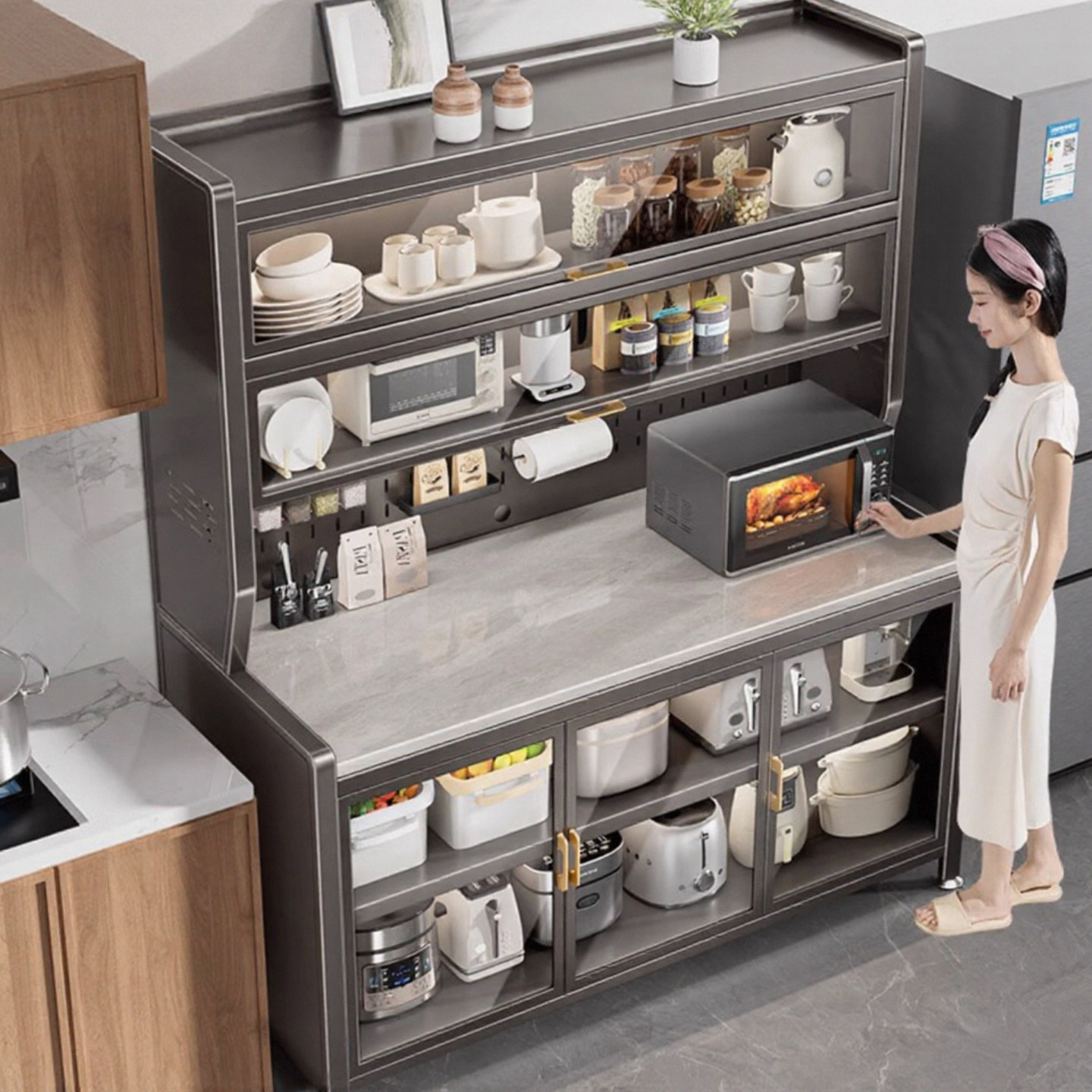 多功能餐边柜厨房置物架落地多层岩板微波炉架家用收纳储物碗橱柜,厨房/烹饪用具,厨房置物架/置物柜/角架,淘宝优惠券,粉丝福利购,淘宝优惠卷