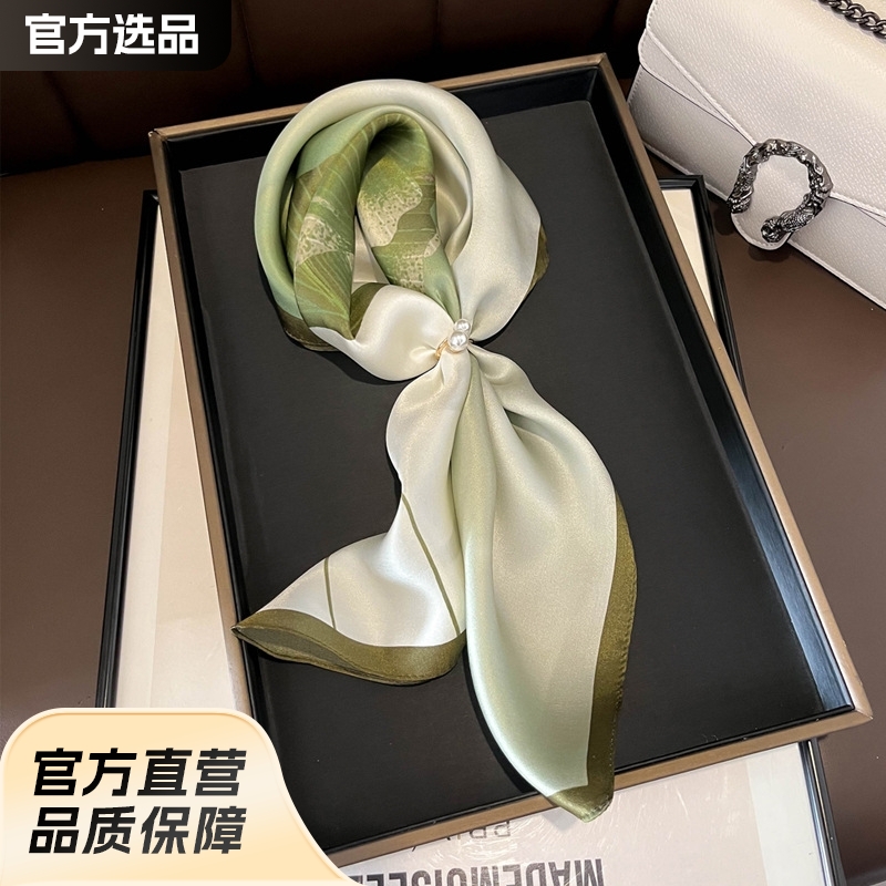 杭州丝绸100%桑蚕丝丝巾花卉色荷花真丝围巾女53cm方巾小领巾披肩