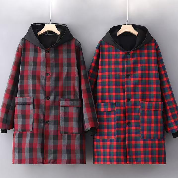 大码棉布加绒罩衣女加厚外穿工作服户外连帽外套上班防寒保暖耐脏