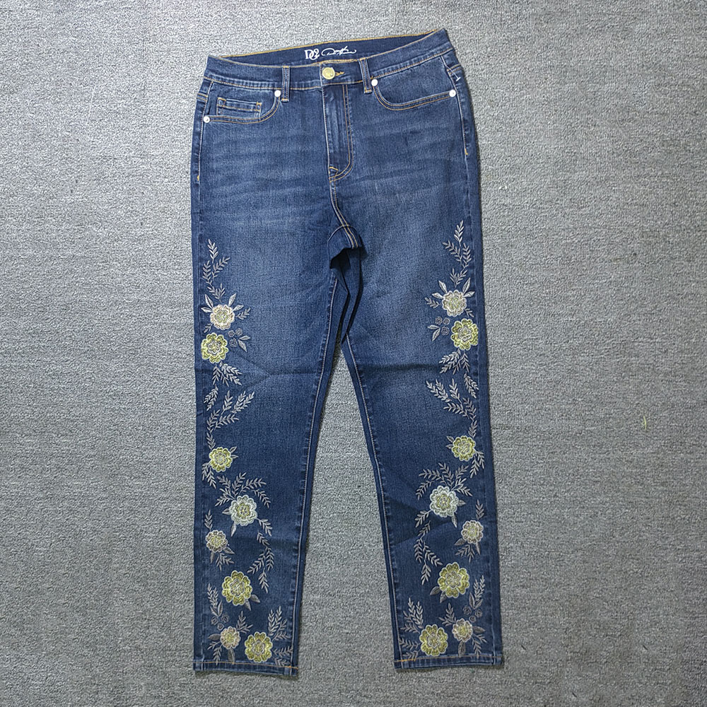 美系DG2弹力刺绣高腰长裤牛仔裤