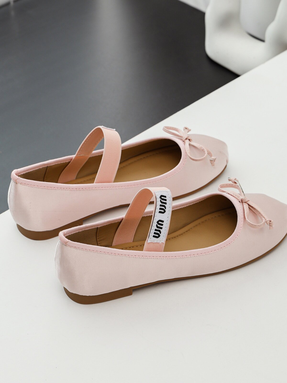 양피 발레 슈즈  가죽 프렌치 페어리 보우 새틴 라운드 투 슈즈 여성 플랫 발레 메리 제인 슈즈