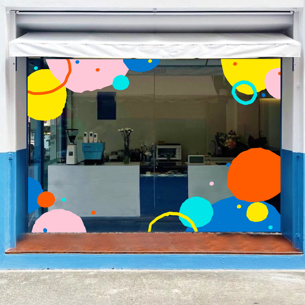 ins网红几何图形手绘插画贴纸 店铺玻璃门卡通个性创意装饰贴画