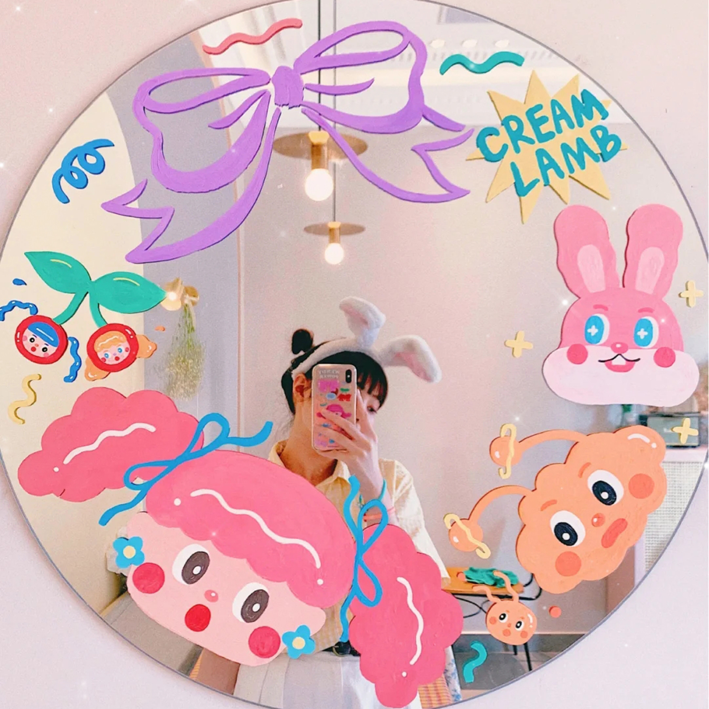 网红店镜子拍照贴纸 奶茶咖啡杂货店蛋糕店拍照打卡镜子装饰贴画