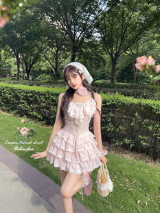 莉摩Bobon21古董系doll感荷葉吊帶連衣裙上衣TD2339