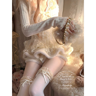 B2434 毛绒花边蕾丝毛呢裙裤 莉摩Bobon21 奶油霜雪