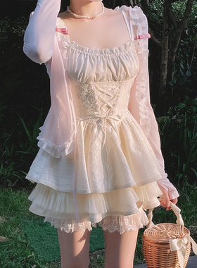 莉摩Bobon21花园少女纯欲木耳花边蝴蝶结系带轻薄针织开衫 C2142