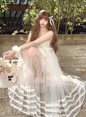 莉摩Bobon21天使香颂夏版 古董蕾丝吊带裙D2398