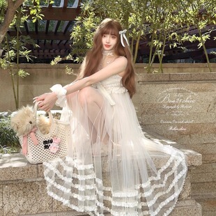 莉摩Bobon21天使香頌夏版 古董蕾絲吊帶裙D2398